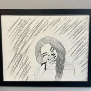 Freehand Sketch of Woman Crying